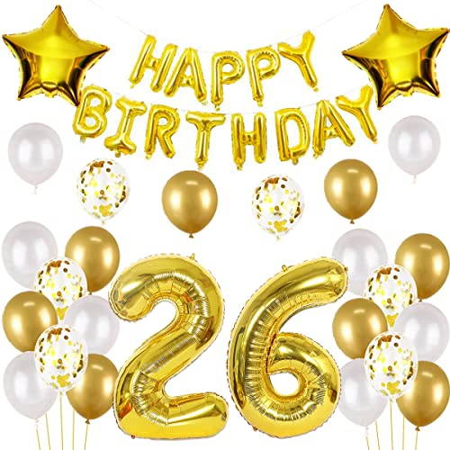 Luftballons 26. Geburtstag mann gold deko Folienballon 26 jahre Geburtstags deko mann männer gold set happy Birthday 26th Geburtstagsdeko 26 Ballon 26 jahre Geburtstag Dekoration set(26)