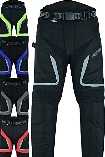 Texpeed Motorcycle Biker Trousers Mens Motorbike Waterproof Textile Cordura Pants With Protective CE Armour (EN 1621-1) Black - 32W / 34L