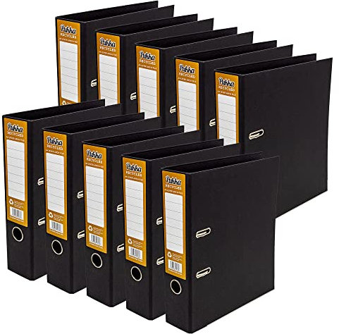 Pukka Pad, Black Recycled Lever Arch A4 Binder - 2 Ring, 70mm Paperboard File - Pack of 10 - Made of 100% Recycled Card, Recycle Me After Use