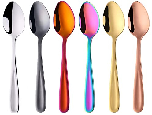 Buyer Star 5.5 Inch Multicolored Small Spoons Set of 6, Stainless Steel Coffee Spoon Set, Mini Dessert Spoons Teaspoons Tiny Stirring Spoon Demitasse Espresso Coffee Spoons