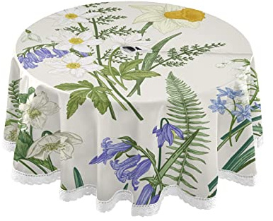 xigua Elegant Flowers Tablecloth Durable 60 Inch Round Table Cloth Cover with Zipper Umbrella Hole Camping Tablecloths for Outdoor Party Picnic