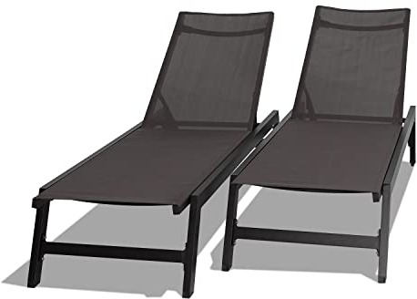FRANKYSTAR Nilo - Set di 2 lettini da giardino in alluminio e textilene. Lettini prendisole di design con schienale regolabile in 5 posizioni. Grigio antracite