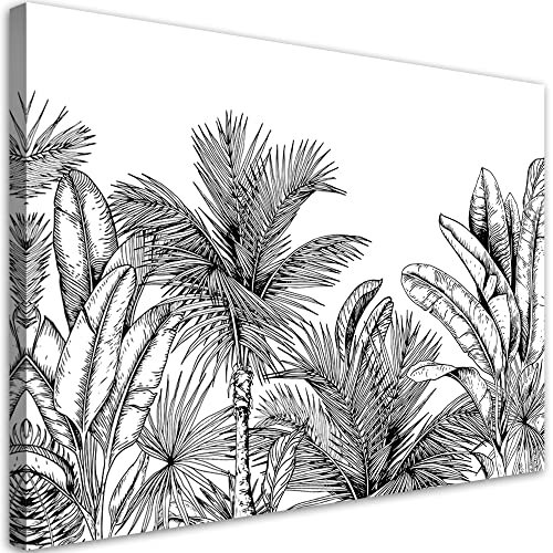Feeby Impression sur Toile Intissee 120x80 cm Exotisme Esquisse Tropiques 5 pièces Tableaux Image Photo Décoration Murale Artistique Photographie Design Salon Des palmiers Jungle noir et blanc