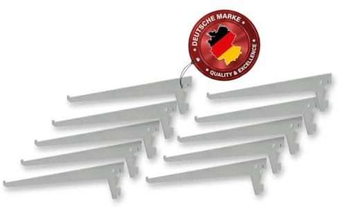 siwitec Einlochträger 500x50mm Regalhalter einreihig Stahl Set silber 10er | wählbare Trägerlänge von 150 bis 500 mm, geeignet für Holz-, Glas- oder Mehrzweckböden, für jeden Raum nutzbar