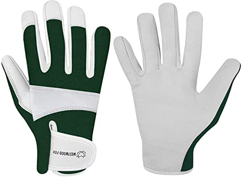 WESTWOOD FOX Gartenhandschuhe aus Leder,robuste Arbeitshandschuhe für Damen und Herren, Gartenwerkzeuge, Mechaniker, atmungsaktiv, Gärtner, rutschfeste Rigger-Handschuhe (Grün, XS)