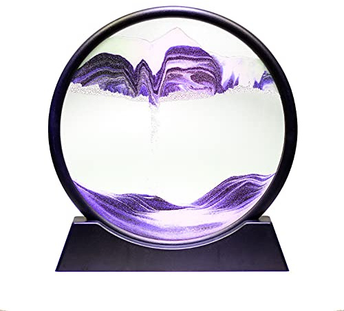 Arthink Moving Sand Art Picture,Liquid Motion 3D Sea Sandscape in Motion Display, Flowing Sand Frame Desktop Art Bookshelves Home Office Decoration (12 inch, Purple)