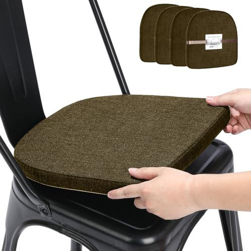 BUYUE Leinen 30x30 Kissen für Metallstuhl Satz von 4, Anti-Rutsch Sitzpolster für Esszimmer Küche Cafe stapelbar Stühle (U-Form, braun, 4 Stück)