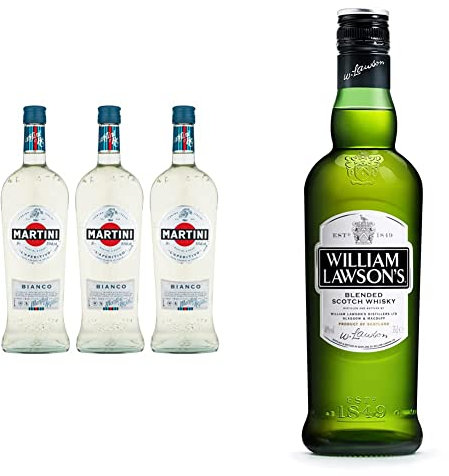 Martini Bianco, Vermouth Blanc, 100cl, 14,4% - Lot de 3 & William Lawson's, Whisky Blended Scotch, 35cl, 40%