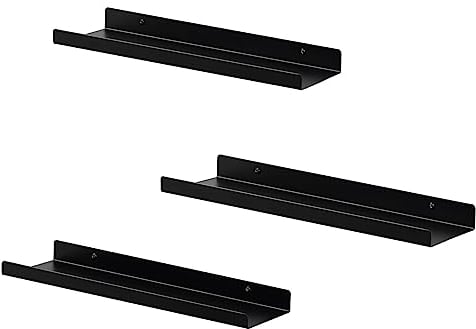 EUGAD Wandregal 3er Set, Regal für Wand, Hängeregal aus Metall, Schweberegal Industrie-Design, schwebendes Regal für Wohnzimmer Küche, schwarz