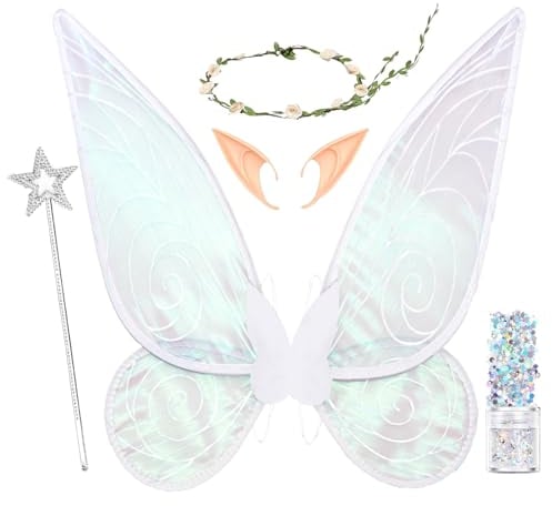 Feenflügel Erwachsene Elfenohren Blumenkranz Halloween Kostüm Accessoires ,Feenflügel Kinder Karneval Geburtstag Weihnachten Rollenspiel Theme Party