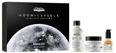 L'Oréal Professionnel Geschenkset für alle Haartypen, beugt Haarbruch & Farbveränderungen vor, Anti-Frizz, Glanz & Hitzeschutz, Mit Glicoamin, Serie Expert, Metal DX Shampoo, Maske & Leave-in Oil