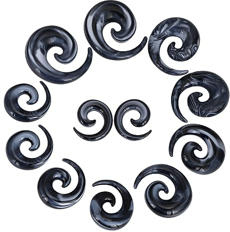 Longbeauty 6 Paare Acryl Tapers Dehnspirale Dehnschnecke Dehnstab Piercing Ohr Expander Kit 10MM-20MM, Schwarz, Stil A