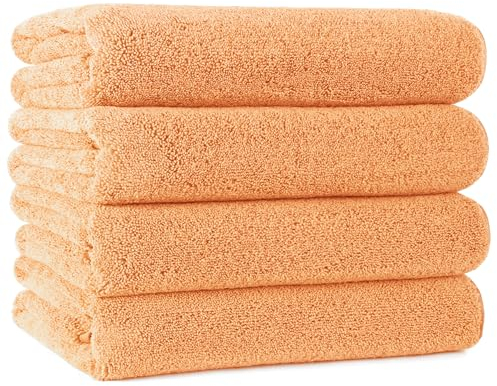 POLYTE Quick Dry Lint Free Microfibre Bath Towel, 76 x 145 cm, Pack of 4 (Orange)