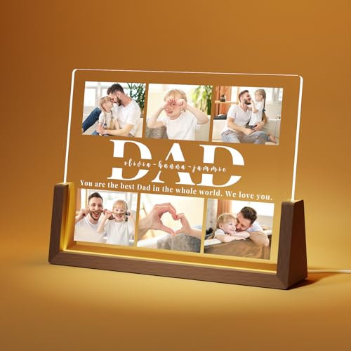 LUCKOR Personalised Fathers Day Photo Frame for Dad from Daughter Son Kids, Customised Dad Gifts for Husband from Wife, Unique Daddy Gift Ideas, Best Dad Birthday Gifts, Presents for Father's Day