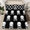Halloween Schädel Spanntuch Skelett Knochen Kopf Bett Set 140x200x30 für Jungen Jugendlicher Junger Mann,Schädel Skelett Bettwäsche Halloween Dekoration Blätter mit 1 Kissenbezug,Schwarz Weiß