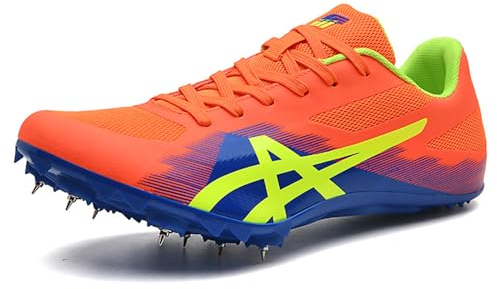 NGARY Herren Leichtathletikschuhe with 8 Spikes Track & Field Schuhe Trainingswettbewerb Weitsprungschuhe Junior Sprint Für Jugendliche, Jungen Und Mädchen,Orange,36 EU
