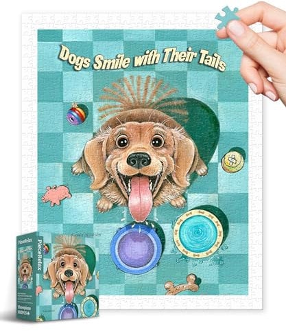 PieceRelax Plastic Jigsaw Puzzles for Adults 500 Pieces Gary Patterson - Dogs Smile with Their Tails Most Satisfying Table Games and Gifts No Puzzle Mat Required [H3465]