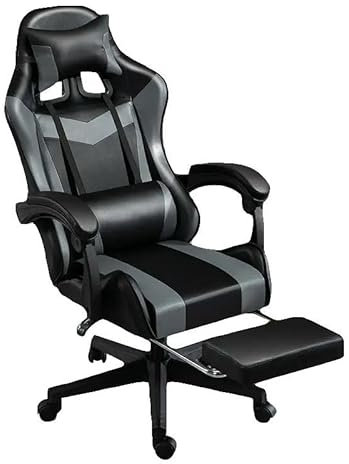 Gaming Chair Ergonomic Computer Chair Office Chair Desk Swivel Chair Adjustable Reclining Footrest Cushion Grey New!