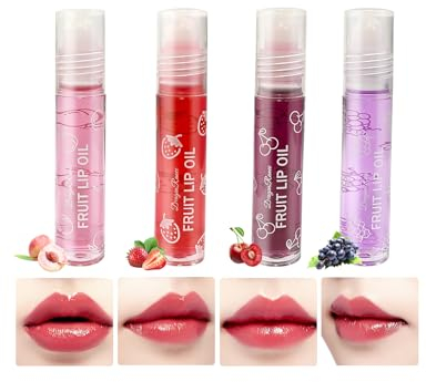 NebulaGlam Lip Gloss Sets, 4 Stäbchen Lip Gloss Transparent, Fruity Moisturizing Lippenöl, Lippenöl Roll on Durchsichtig Lippenpflege-Werkzeuge