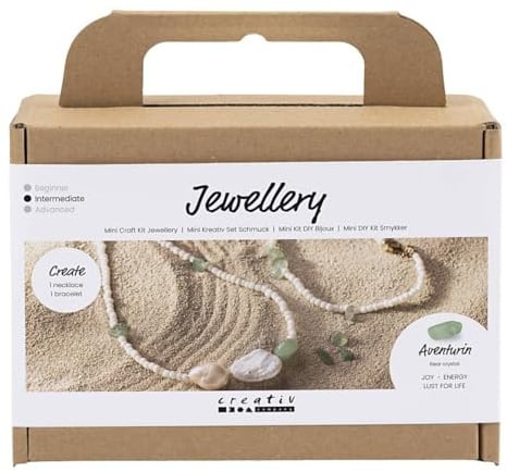 Creativ Company Schmuck-Set - Zum selbst Herstellen von Schmuck mit echten Kristallen - Halskette und Armband mit Aventurin-Quarz