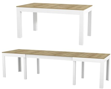 Tisch Küchentisch Esszimmertisch Esstisch Torino ausziehbar 300 cm Eiche Riviera - Weiß Matt 4-12 Personen Esstisch 160 x 90 x 76 cm Moderner rechteckiger Tisch mit Erweiterungsmöglichkeit