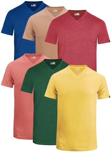 JRC Just Royal Clothing Mens V-Neck Short Sleeve T-Shirts, Casual Vee Neck Tops, Pack of 6 (Hot-1, XL)