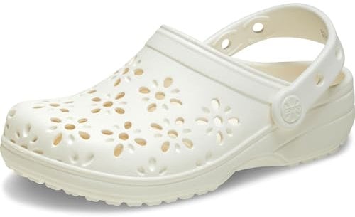 Crocs Classic Floral Cut Out Clog K, Zoccoli Unisex - Bambini e Ragazzi, Chalk, 33/34 EU