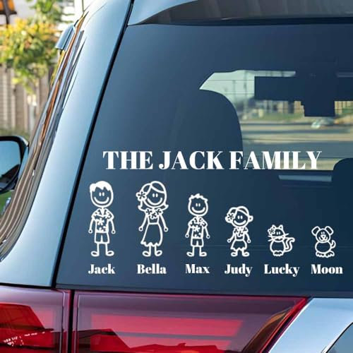 LLLGSH Personalisierte Car Sticker - Strichmännchen Familie Aufkleber für Autos - frei wähl - und positionierbare Familienmitglieder - für Auto, Motorrad, Fahrrad, Tuning - Aufkleber Wasserdicht