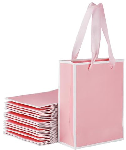 NBEADS 24 Pcs Sac en Papier Kraft avec Poignée, 5.8x12x16cm Rose Sac Cadeau en Papier Sacs de Courses Rectangulaires Sachets d'Emballage pour Noël Mariage Anniversaire Fête