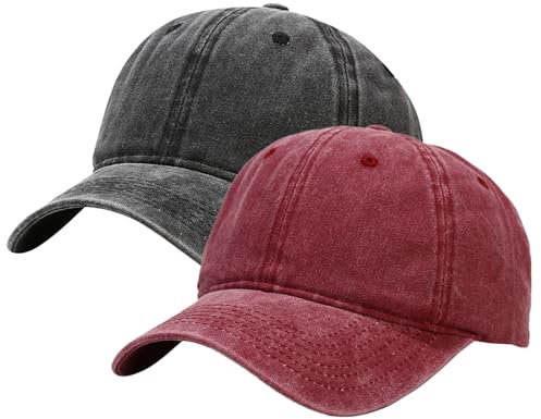 XYIYI 2 Pack Schwarzer Wein Unisex Washed Vintage Baseballkappe Golf Dad Hat Einstellbare Klassische Low Profile Plain Cap für Herren Damen