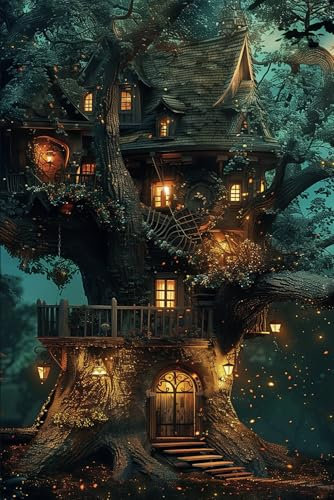 Fairy Notebook Composition Fantasy Tree House Diary: Stunning Fairy Aesthetic Journal 108 Page, 6 x 9 Inches (15.24 x 22.86 cm) White paper, Grey College Ruled Lines (9/32 Inches (7.1 mm) Apart)