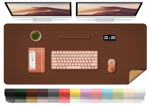 Große Schreibtischunterlage - Doppelseitige Leder-Schreibtischunterlage mit Wildleder, Wasserdichte Schreibtischunterlage Tischschutz, Schreibtischunterlage für Schreibmalerei (Braun, 120x43cm)