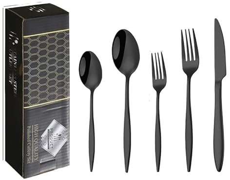 CVNIMV Besteckset, 20-teilig, Messer und Gabel aus Edelstahl, Löffelspitze und -Schwanz, verdicktes Steakmesser und -Gabel, Hotelgeschirrset, Dessertlöffel und -Gabel