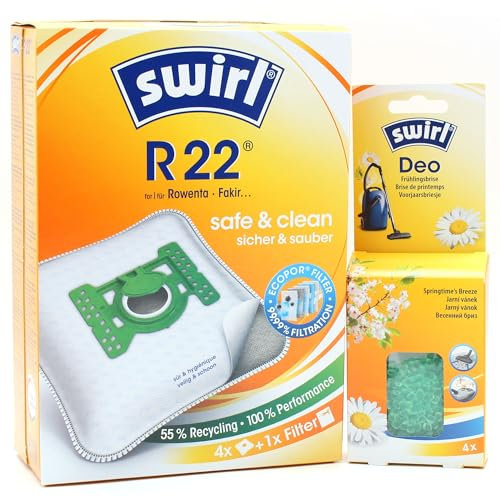 4 Sacs D'aspirateur + Billes Déodorantes Compatible avec Rowenta Allergo, Ambia Serie (End 08/01) | Compatible avec Swirl R22 - R 22 | 4 Sacs, Désodorisant, Accessoires, Pièces Détachées