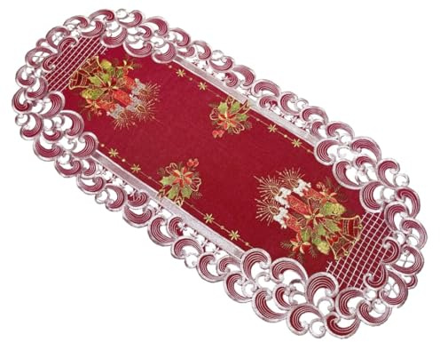 Rote Eleganz Weihnachtsdecke Tischläufer Tischdecke Mitteldecke Tischband Bestickt (ca. 40x90 cm)