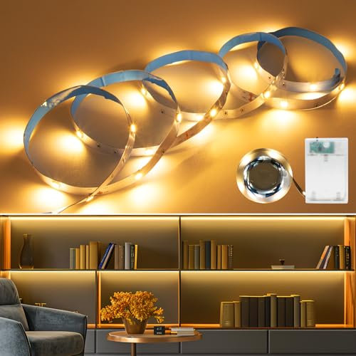 MUSUNIA Tira LED a Batería - Tira LED a Pilas de 2M Blanco Cálido con Temporizador Decoración Navideña