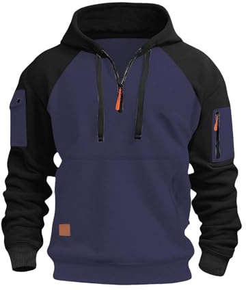 Mens Hoodies Half Zip Pullover Work Jumpers Military Tactical Sweatshirts | Sport Hooded Sweatshirts Winter Jackets Long Sleeve Hoody Top Zipper Pockets Comfort Casual Fashion Travel Gym Work Coat