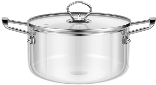 MENIBBLER Clear Glass Pots for Cooking, 2.5L/3.5L Heat Resistant Simmer Pot Clear Glass Pots with Pot Lid and Two Handle Borosilicate Glass Cookware for Stove Gas Cooktop Microwave Oven(2.5L)