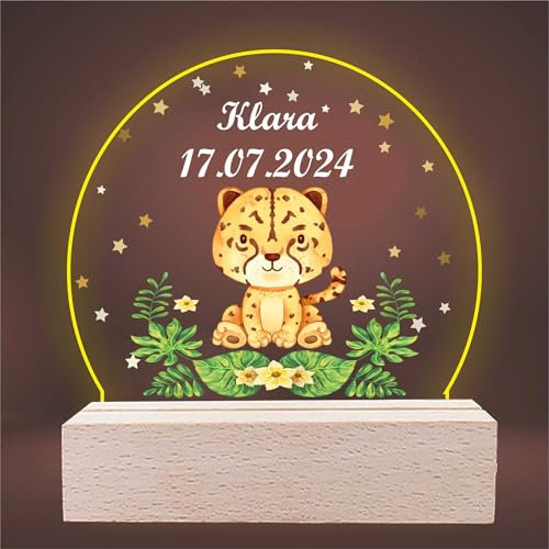 INDIGOS UG - LED Lampe personalisiert - Löwe - personalisierte Lampe für KInder - personalisierte Geschenke - Nachtlampe - Geschenk für Baby und Kinder mit Wunschtext