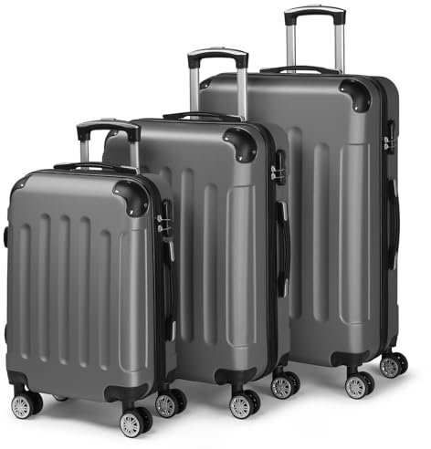 LALAHO Set de 3 Valises de Voyage, Valise Grande Taille, Valise Cabine, Petite Valise, ABS avec Coins Renforcés, roulettes Pivotantes 360°, Cadenas et Poignée Télescopique (Gris foncé)
