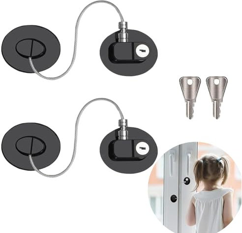 GIUSOBG 2 Pezzi Lucchetto Frigorifero Bambini, Blocca Chiusura Cassetti con Potente Adesivo, Senza Forare Serratura per Frigorifero con Chiave, per Frigo Cassetto Armadi (Quadrato Nero)
