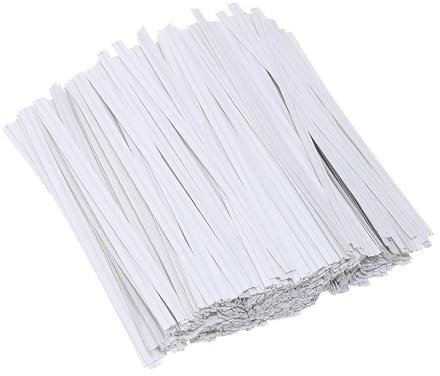 Qinlenyan 1000 Pcs Kraft Paper Twist Ties 3.5 Inch Reusable Bag Ties Wire Twist Ties Flexible Cable Ties for Packaging Bread Cake Pops Candy Party Favors White