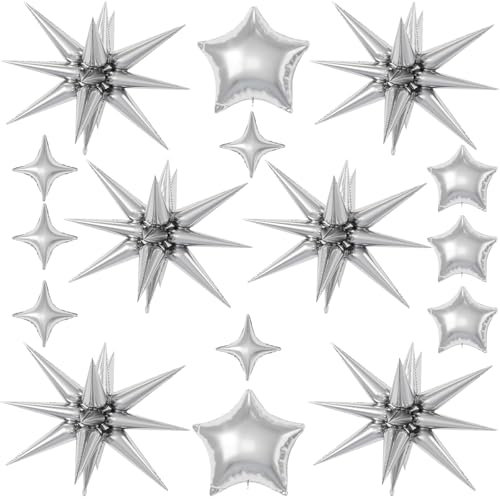 Globos de Papel de Estrella Plata,16 pcs Globos de Estrella Plata Helio,Globos Foil Estrella,Globos Helio Estrella,Globos de Estrellas para Decoración de Fiestas Baby Shower Cumpleaños Boda (plata)