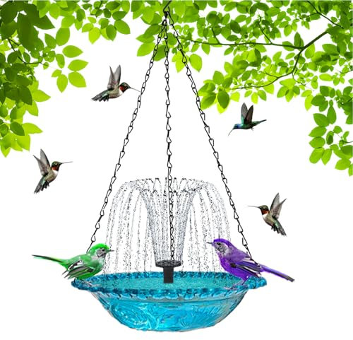 Bird Bath Bowl With Solar Fountain, Hanging Bird Bath Fountains Solar Powered, Hummingbird Bath Bowl, Outdoor Birdbath Bird Feeder