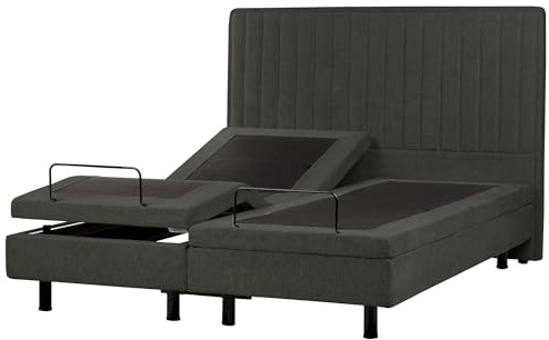 Modern EU King Size 5ft3 Electric Bed Adjustable Remote Control Upholstery Fabric Dark Grey Duke II