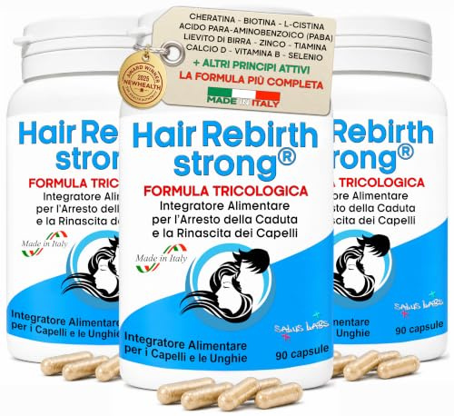 HAIR REBIRTH STRONG * 270 capsule * la Migliore Cura per i Capelli * Nuova Etichetta * Formula Tricologica: Cheratina Biotina Cistina Calcio D Vitamina B * Blocca la Caduta e fa Ricrescere i Capelli