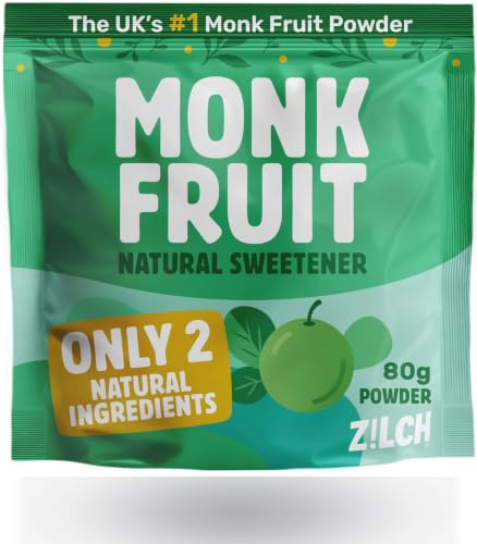 Natural Monk Fruit Sweetener Powder, No Erythritol, No Sugar Spike, 80g | Natural Sugar Substitute, Diabetic Friendly, Vegan, Gut Friendly. Perfect for Tea, Coffee and Baking, Just 2 Ingredients