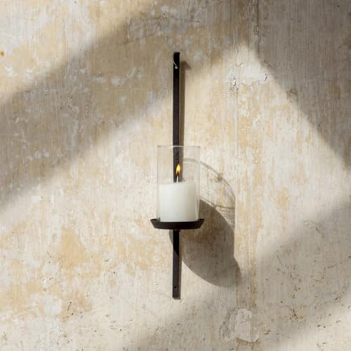 Pillar Candle Sconce, Wall Hung Candle Holder Lantern, Black Metal/Iron Rustic Candleholder