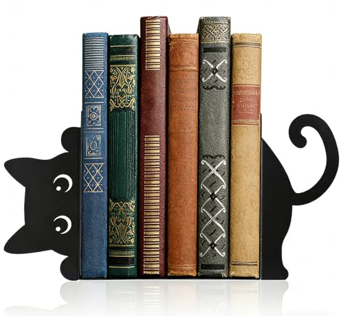 Serre-Livres Chat en Métal Noir (15×10×3CM), Décoratif pour Bibliothèque, École, Bureau et Maison