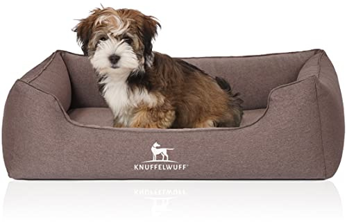 Knuffelwuff Orthopädisches Hundebett Leano aus Velours mit Handwebcharakter S 70 x 50cm Braun - Abnehmbarer Bezug - waschbar - für große, mittelgroße und kleine Hunde